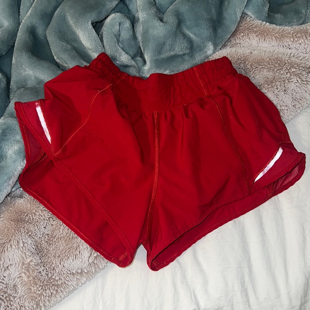 red lululemon shorts